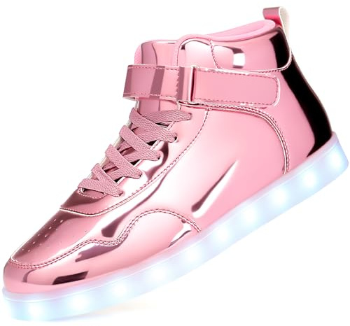 APTESOL Baskets Unisexes Rechargeables LED High Top Femmes Hommes Chaussures de Sport [Rose, EU 43]