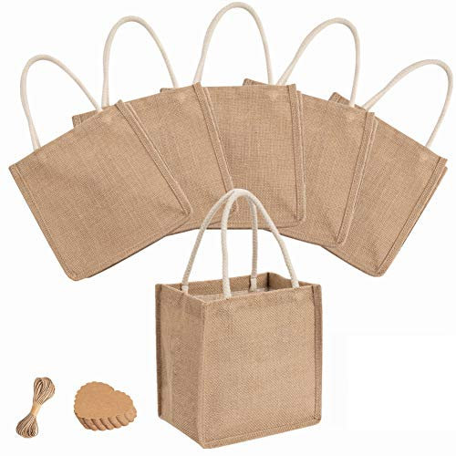 WPAJIRZO 6er Pack Jutetaschen mit Tragegriffen - Jutebeutel Shopper Tragetasche aus Jute, DIY Basteln Taschen für Brautjungfer Geschenk Reisen Einkaufen, wiederverwendbar, 7 Liter, 22 x 22 x 15cm