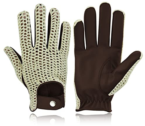 Guantes de conducción de algodón inglés vintage clásico para hombre, sin forro, de la marca Swift Wear, estilo chófer, de moda, de cuero auténtico, marrón oscuro, L