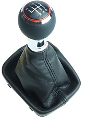 Newtown2700-parts Schaltknauf, Schaltsack und Rahmen - roter Ring - schwarze Naht - 6 Gang kompatibel für Audi A3 8P 2003-2013
