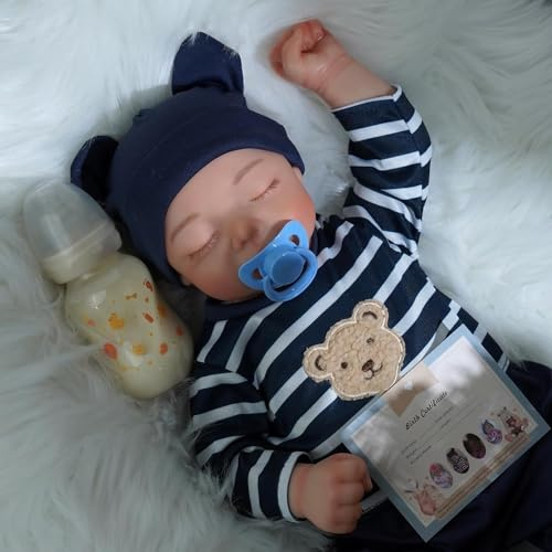 JIZHI Reborn Baby, 17 Zoll handgefertigte lebensechte Babypuppen Junge weicher Stoffkörper mit Fütterungsset, wie EIN echtes Baby (wiedergeborener Junge)