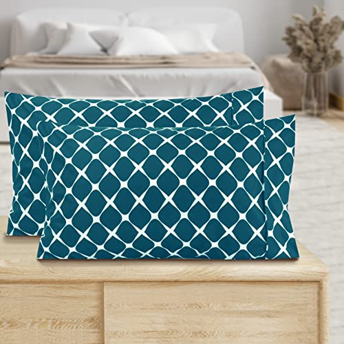 Valerian Printed Pillowcases 2-Piece Set Egyptian Quality 1500 Thread Count Timeless Classic Designs Soft and Smooth Weave, Wrinkle Resistant, Bloomingdale Queen Pillowcase, Turquoise