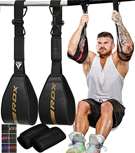 RDX bauchmuskelschlaufen, Maya Hide Leder Gepolstert AB straps D-Ring für Bauchübungen Trainingseinheiten Klimmzüge Fitness Gym beinheben, Männer und Frauen armschlaufen training schlaufen schlinge