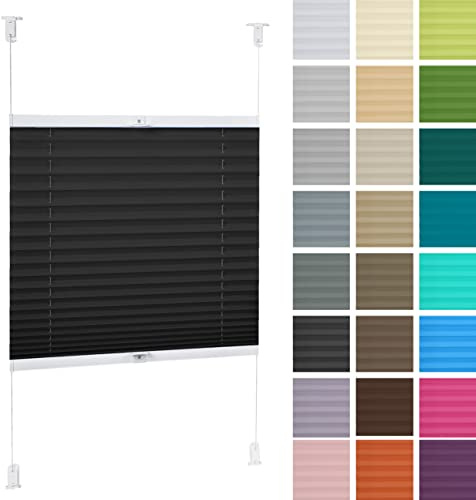 DECOOR Plissee ohne Bohren 55cm x 150cm Faltrollo Rollo für Fenster und Tür Nicht-invasive Fensterjalousien guter Sichtschutz und Sonnenschutz Breite der Überlappung 2 cm Schwarz