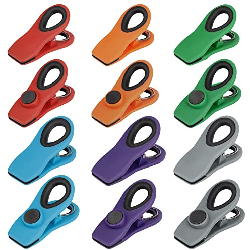 TACGEA Chip Clips, Magnetic Bag Clips with Air Tight Seal for Food Storage, 12 Pieces, Multicolor