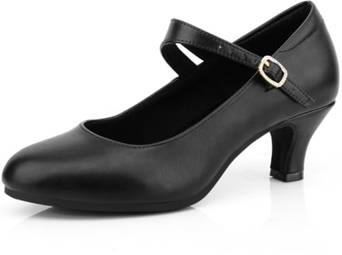 Ankle Strap Dance Heels Womens Character Shoes Ballroom Latin Dress Pumps, 10 M US Black