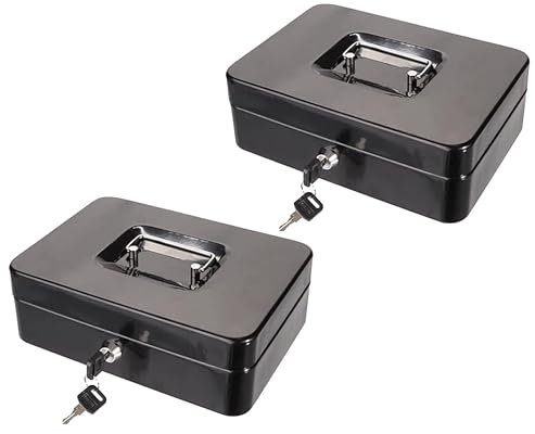 2 x Geldkassette abschließbar mit Münzeinsatz und Tragegriff schwarz 25x18x9cm