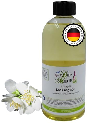 Dufte Momente Massageöl Jasmin – 500 ml – Paraffinölbasis – mit ätherischem Jasminöl – hautfreundlich & gleitfähig – für Wellness, Massage & Studio – Made in Germany
