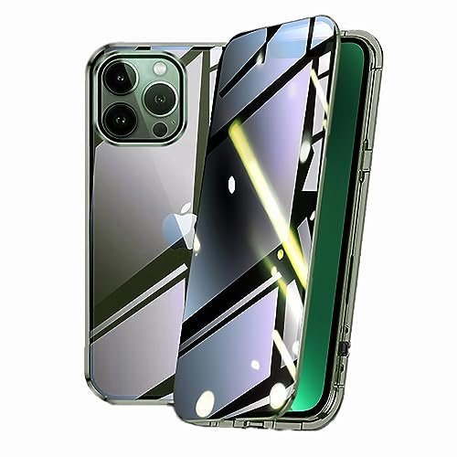 WEYNRBOX Privacy Case for iPhone 11 Pro Max Magnetic Cover, Anti-peep Tempered Glass Double-sided Built-in Camera Protector, Metal Bumper 360 Full Cover Anti-Spy Phone 6.5'', Green