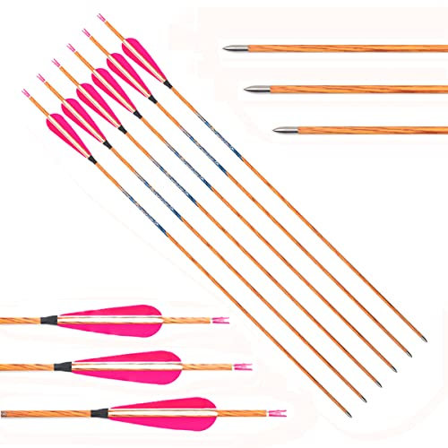 ACCMOS ID 4,2 mm Holzähnlich Pfeil-Schaft Blaue Tags Jagdpfeil 4 Rosa Weiße Feder Spine 600 700 800 Übungspfeile für Recurve Bogen Compound Bögen Bogensport 6 St (Spine 700, 26inch)