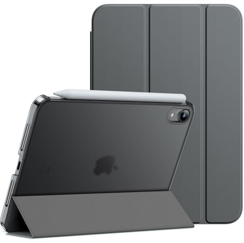 JETech Hülle für iPad mini A17 Pro/6. Gen, Space Grau | Für 8,3 2024/2021 Modell, Schlanke Transluzent Rückseite, Dreifach-Ständer, Auto Schlafen/Wachen, Leichter Stoßschutz