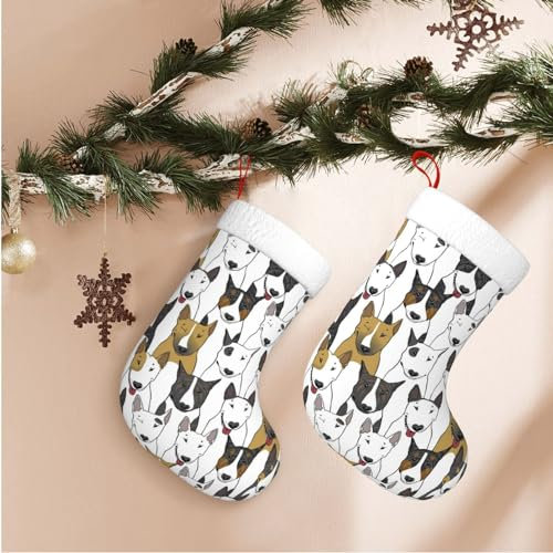 Lustige Hunde Bullterrier Druck Weihnachtsstrümpfe Hängende Xmas Strümpfe Personalisierte Weihnachtsdekoration für Familie Urlaub Dekorationen