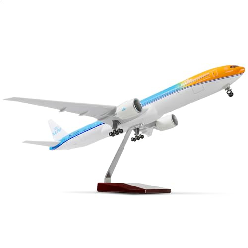 QIYUMOKE 1/150 Boeing 777-300ER NL-KLM (orange stolthet) 47 cm stor modellmodellmodellkit med stativ flygbolagsmodeller visar samlarobjekt för flygentusiastgåva