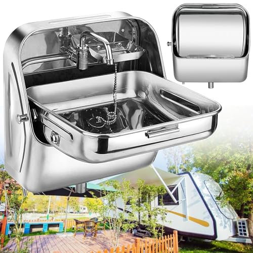 Miuxe Wohnmobil, Wohnwagen Oder Boot Handwaschbecken Aus Edelstahl Mit Klappbarem Wasserhahn Van Camper Trailer Zubehör, Wandmontage Kleines Waschbecken Für Badezimmer
