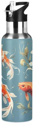 Linnyio Joli Poisson Aquarelle Gourde Sport Étanche,Sans BPA,Bouteille D'Eau Isolée Sport Tasse À Vide en Acier Inoxydable,1000ml/600ml