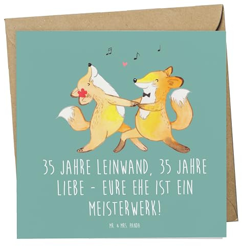 Mr. & Mrs. Panda Grußkarte 35. Hochzeitstag Leinwandhochzeit - Geschenk, Glückwunschkarte, Zusammenhalt, anlasskarte, Geschenke, Heirat, Ehejubiläum, faltkarte, Klappkarte, Heiraten, 35 Jahre