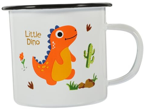 Amosfun Dinosaur Enamel Mug Tea Cup Lid Cartoon Enamel Cup Heat Resistant Multi-Function Water Home Kitchen Supply