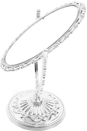 IMIKEYA Desk Mirror Makeup Mirror Desktop Makeup Vanity Small Table Vanity Vintage Swivel Standing Decorative Dressing Silver Abs