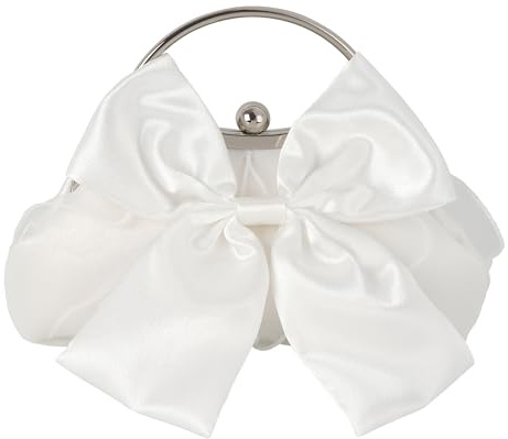 Pandalein Damen Schleife Clutch Seide Abendtasche Brauttasche Kleidertasche Handtasche mit Metall Henkel Kette für Hochzeit Wedding Prom Party