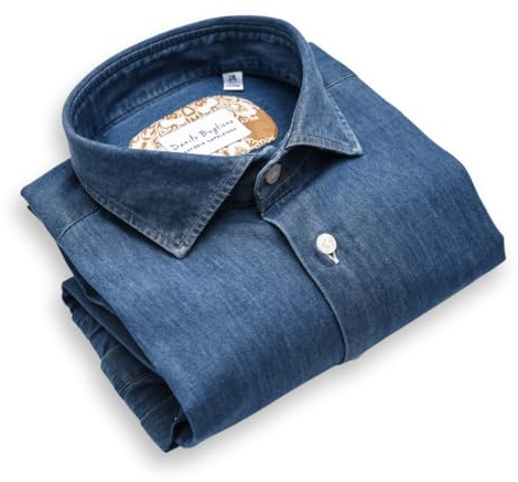 DANILO BUGLIONE Camicia Jeans Casual Camicie da Uomo Custom Fit, Camicia in Denim, Camicie Uomo Artigianale - Sartoria Napoletana (J01, 40)