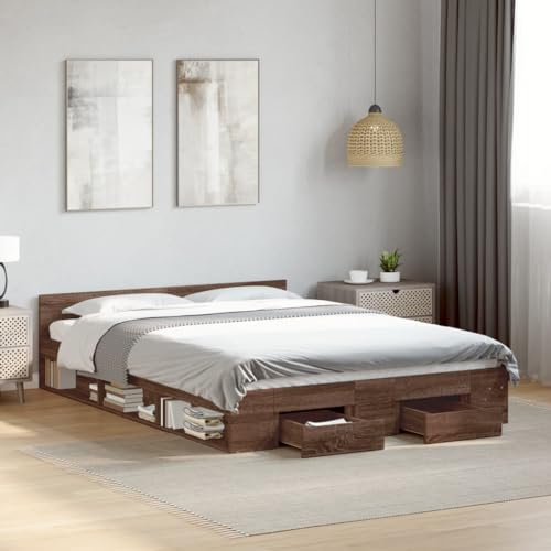 UJCHVHN Home Garden Bettgestell mit Schubladen ohne Matratze Braun Eiche 140x190 cm
