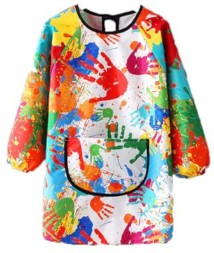 Weenwill Delantal Pintura Niño,Delantal Infantil Bata Pintura Niños,con Diseño de Grafiti,de Manga Larga y Bolsillos Grandes,Delantales de Arte para Niñas y Niños,Ideal para Cocinar,Pintar