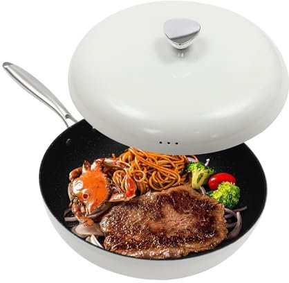 gegeweeret Padella antiaderente in pietra di maifan bianca, 32 cm, senza PFOA, adatta per tutti i piani cottura, adatta per 2-8 persone