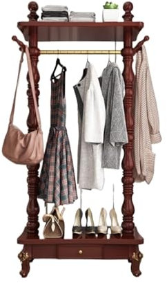 Portemanteau sur Pied Style européen en bois massif ménage cintre plancher vêtements support chambre cintre support de rangement Vertical chambre principale portemanteau Portemanteaux pour entrée(Redd