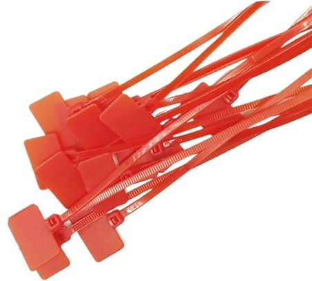 100 st enkla märken 4 x 150 mm nylonkabelband, etiketter, plast, öglor, markörer, kabeletikett, självlåsande buntband för ström, datorrum (100 st röd)
