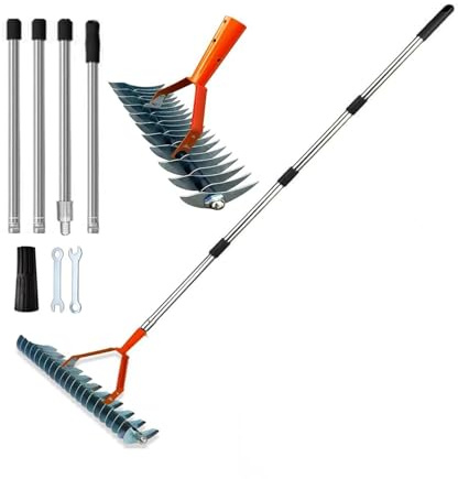 Thatch Rake, Lawn Dethatcher Rakes,Dead Grass Remover,Manual Dethatching Rake with Adjustable Length Handle, for Removing Dead Grass Debris Yard Garden, 66.9-Inch Length.