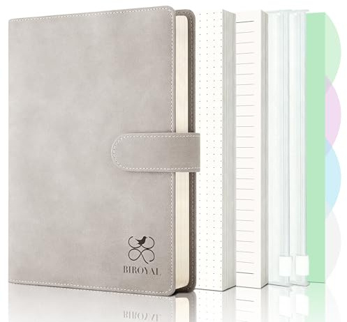 Notizbuch Ringbuch A5 Nachfüllbar, A5 Binder mit 6 Ringe, Tragbares Leder Ringordner mit Nachfüllpapier & Bindertaschen, Tagebuch für Erwachsene Bullet Journal für Schüler Berufstätige (Beige)