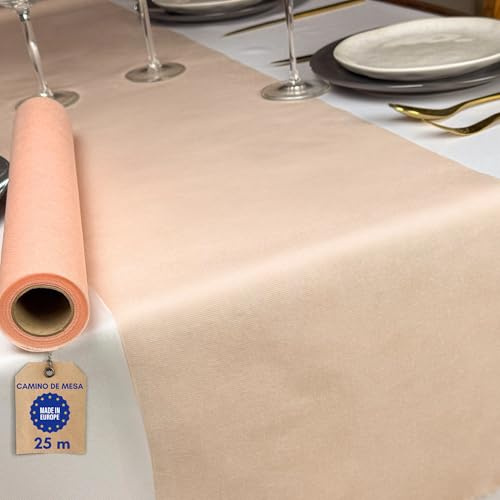 NATUARTE, Tischläufer Apricot, Rolle Vlies, 25 m x 30 cm, Tischdekoration, Stoff, Dekoration Hochzeit, Taufe, Kommunion, Geburtstag, Apricot