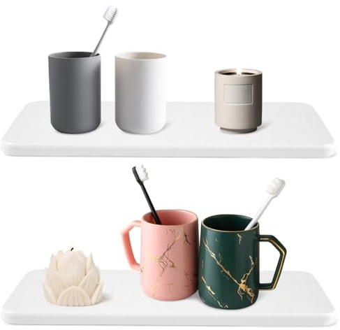 Zyren 2 Plateaux en Pierre Absorbant l'eau pour Évier, 22 x 8 cm | Porte-Savon en Diatomite pour Salle de Bain, Plateau Diatomite Étroit pour Salle De Bain, Cuisine, Tasses