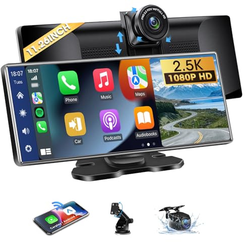 Schermo da 11,3 pollici per auto portatile Apple CarPlay Screen Supporto Wireless Apple & Android Touch Screen, Tablet Pro Max 2025 con Dashcam 2.5K+1080P con navigazione GPS Controllo vocale Scheda