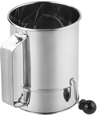 Stainless Steel Flour Sifter, Hand Crank Baking Sifter Cup for Cakes, Fine Mesh Strainer for Pastries, Powdered Sugar Filter for, Perfect Pies, Cupcakes, Desserts, Fine Netting