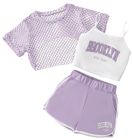 Generisch Mini topo vestito estivo per ragazze, set da 3 pezzi, casual, vestibilità larga, pantaloncini senza maniche, combinazione per attività all'aperto, 8-14, comodo set neonato