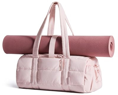 bagsmart Reiki sportväska för kvinnor, resväska för yogamattor med vått och torrt fack, 18 l quiltad sportväska för helg/simning, rosa