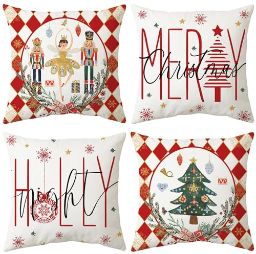 ARNTY Weihnachten Kissenbezug 45x45cm 4er Set Weihnachtsdeko Kissenhülle Weihnachts Dekoration Christmas Decorations für Innen, Schlafzimmer, Winterurlaub Deko Geschenk (Rot-Weihnachten1302-Velvet)