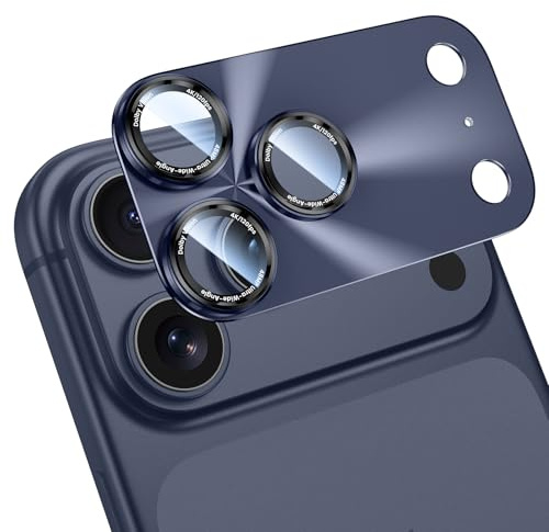 HWeggo Protecteur d'Objectif pour iPhone 17 Pro, Protection Intégrale en Verre Trempé 9H avec Anneau Métallique, Panneau en Matériau Composite, Anti-rayures, HD(Bleu)
