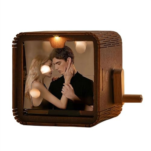 Álbum de fotos de manivela con luz, mini álbum de fotos, marco de libro con apertura de libro, personalizable con máquina de animación mecánica de manivela para parejas, familia, fiesta