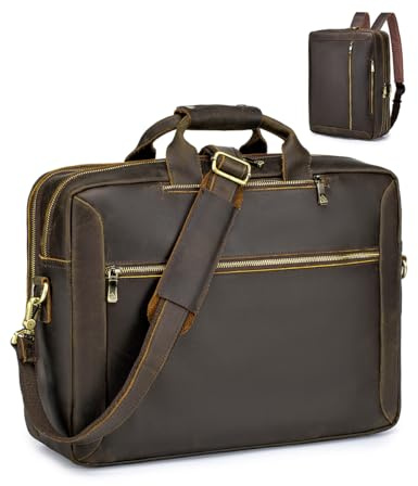 BAGZY Aktentasche Herren Leder Groß Laptoptasche für 17.3 Zoll 3-in-1-Funktion Arbeitstasche Schultertasche Männer Laptop-Rucksack für Business, Reisen, Geschäft, Schule,Täglichen Gebrauch, Piloten