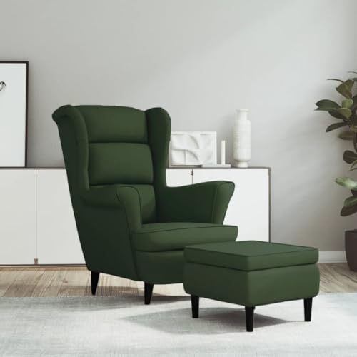 Massbinet Ohrensessel mit Hocker Polyester-Bezug Fernsehsessel Armlehnensessel Polstersessel Relaxsessel Cocktailsessel Stilvolles Design Dunkelgrün Samt
