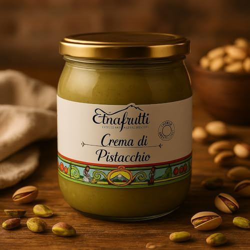 Crema di Pistacchio Dolce Siciliana 1000g – Spalmabile Artigianale con 65% di Pistacchi-Ideale per Colazioni, Dolci, Dessert, Farciture e Ricette Gourmet-Prodotto Tipico della Tradizione Mediterranea