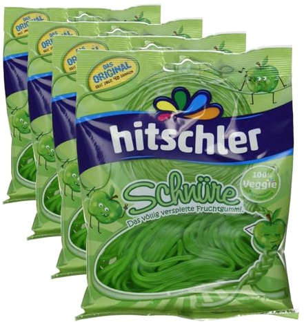 Hitschler Apfel Frucht Gummi Schnüre, 125g (4er Pack)