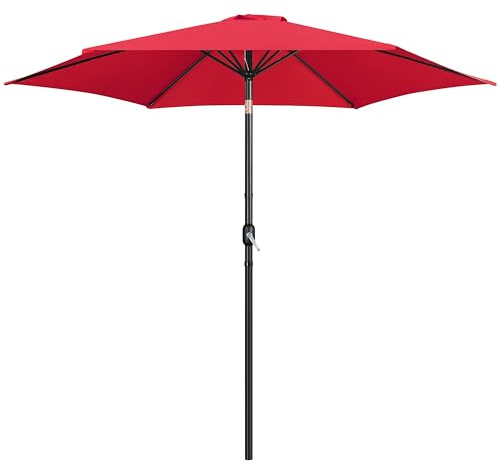 Yaheetech Ombrellone da Giardino Inclinabile con 6 Stecche e Manovella Diametro Ø 269 in Poliestere e Metallo Protezione UV Cortile Piscina Spiaggia Esterno, Rosso