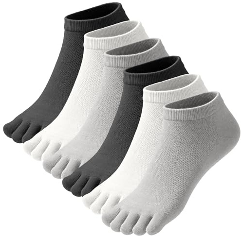 Soleeya 6 Pares Calcetines Dedos Running Hombre Talla 39-44, Transpirable Calcetines con Dedos Separados Tobilleros Cortos Deporte Hombre de Algodón para Correr Informal (Gris claro)