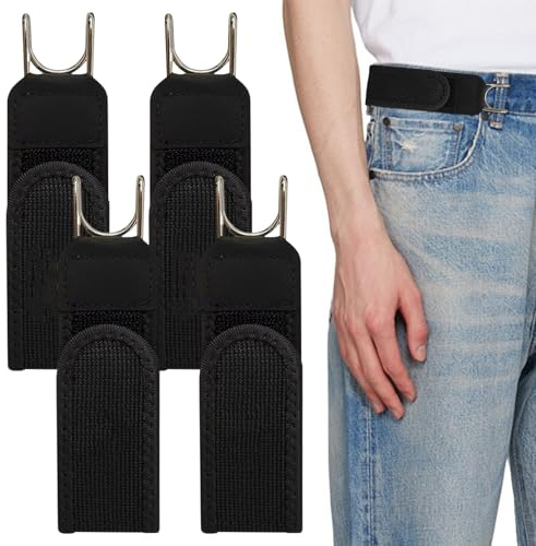 Mtbricey 2 pezzi senza fibbia gancio regolabile senza fibbia cinture per uomo donna gancio in metallo cintura elastica unisex nero cintura laterale per jeans lavoro casual business casa viaggi