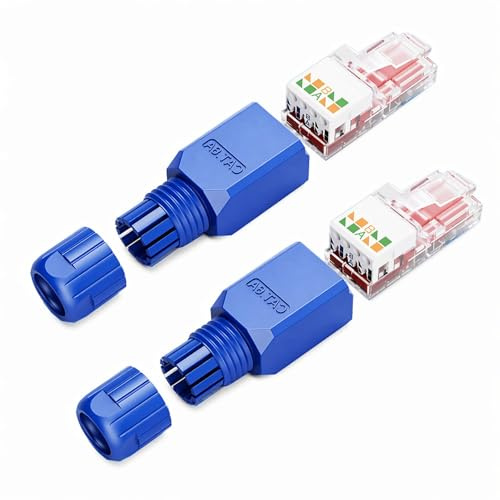 Powice 2 conectores RJ45 sin herramientas Cat 7 azul – Conector de red LAN macho Cat7 sin crimpadora, montaje rápido, para cable Ethernet Cat6/Cat7 de alta velocidad
