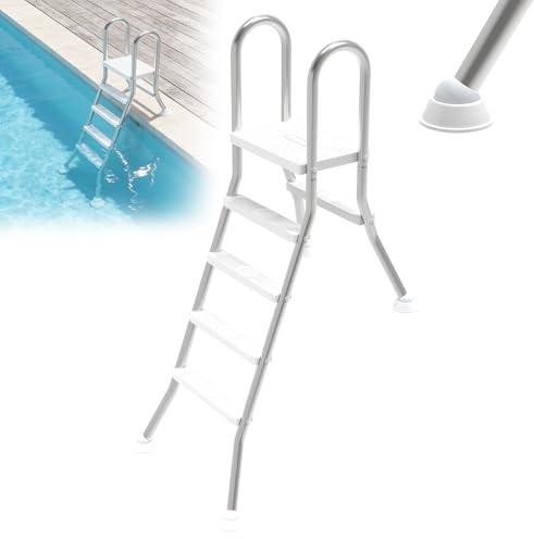 LZQ Poollstege i rostfritt stål med 4 steg – halkfri pooltrappa för delvis sänkta bassänger, 150 kg lastkapacitet, halkfria slitbanor, lämplig för pooler med max 135 cm djup