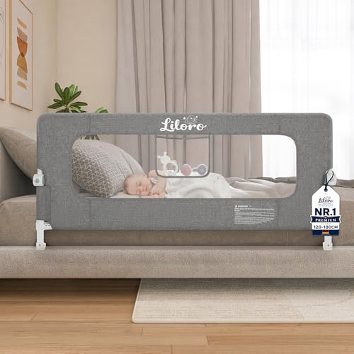 Liloro Kinder Rausfallschutz 150 cm, Zusammenklappbar, Stabiler Großrahmen, Anti-Kollisions-Design, einfache Montage – ohne Bohren, Grau
